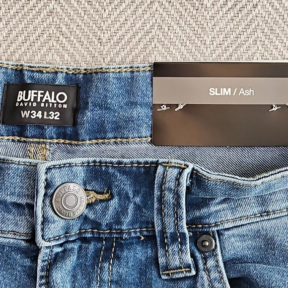 Buffalo David Bitton Ash Jeans Men's Size W34 L32 Light Blue Slim Fit NWT - Picture 14 of 16